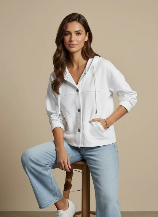 Hooded Short Jacket with Front Buttons