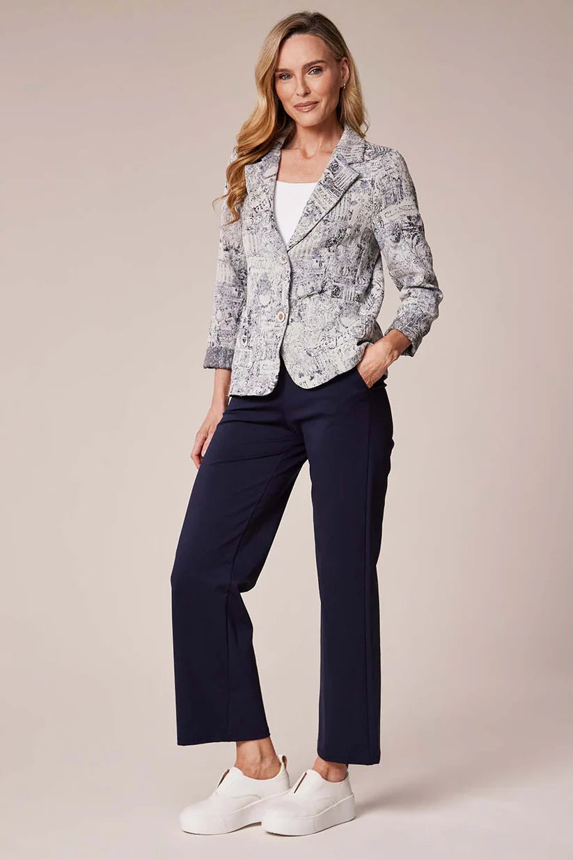 Cotton Stretch Straight Leg Trousers in Sand, Navy & Taupe