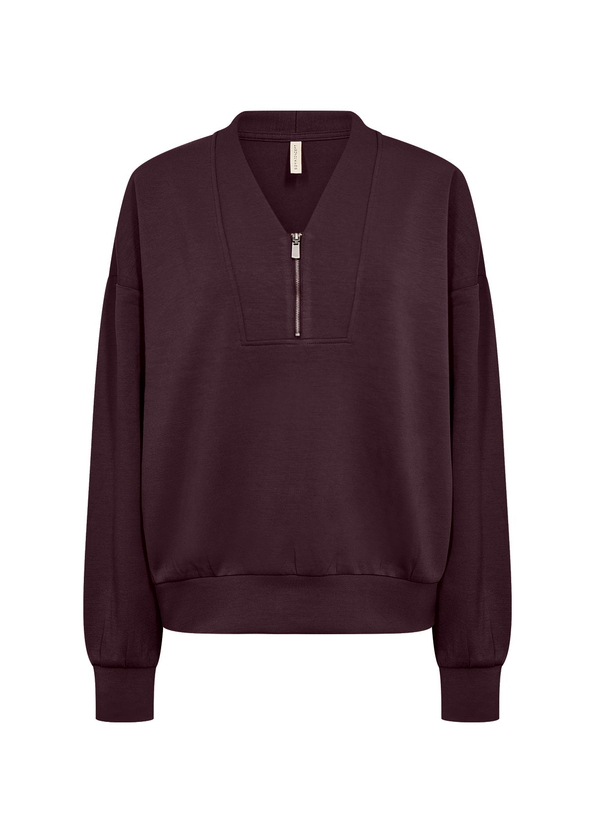 Maroon sweatshirt with a zipper on a white background