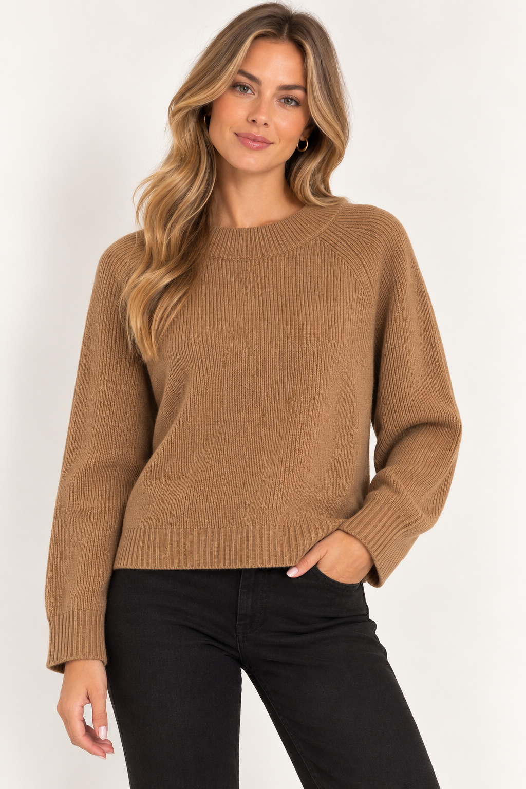Oui Ribbed Knit Jumper – Camel