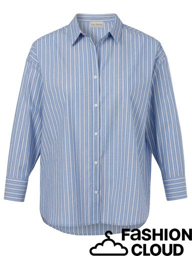 Blue Stripe Embellished Shirt