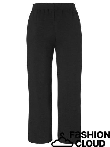 Black wide-leg cropped pants with an elastic waistband, shown against a plain white background.