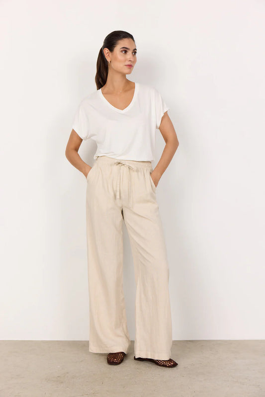Light Beige Linen Trousers with Drawstring