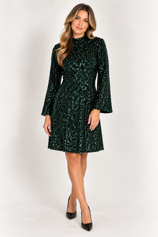 Oui Emerald Green Sequin Fit & Flare Dress