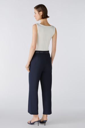 oui navy trousers wide leg short back