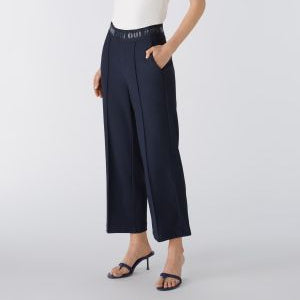 oui navy trousers wide leg short front
