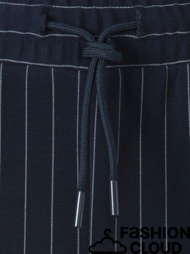 Navy Pinstripe Wide Leg Trousers