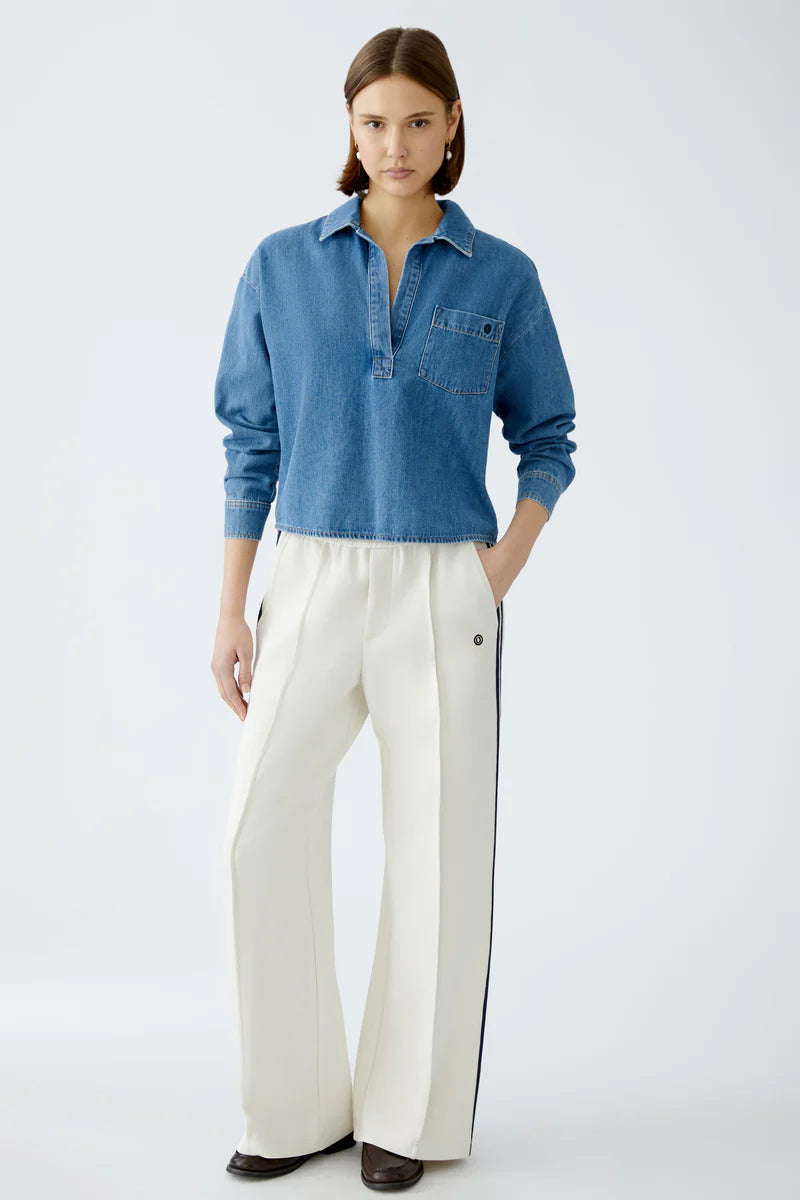 oui cream stripe trousers lifestyle wide leg