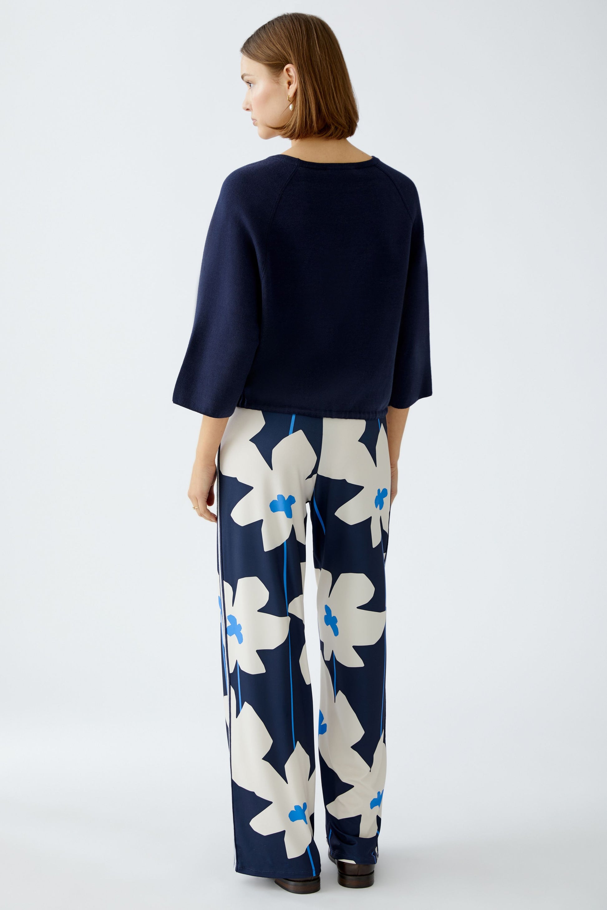 oui loose navy trousers flower floral back
