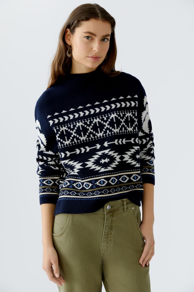 Navy & White Pattern Jumper