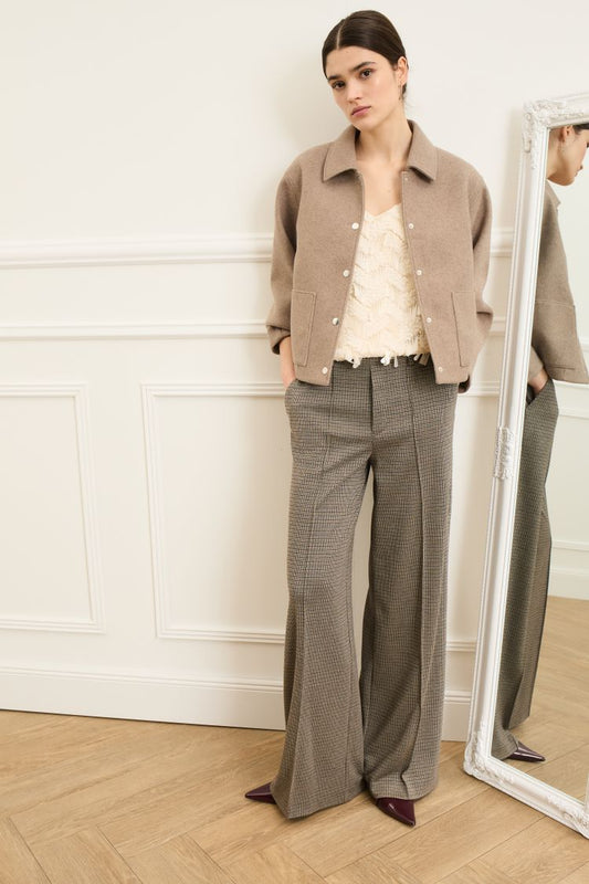 Wide Leg Dogtooth Trousers