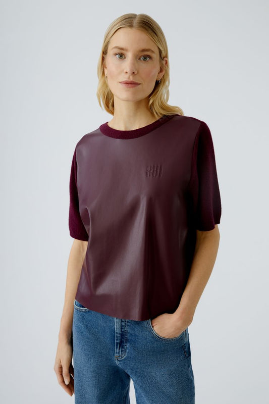 Short Sleeve Pleather Pullover - Bramble Berry