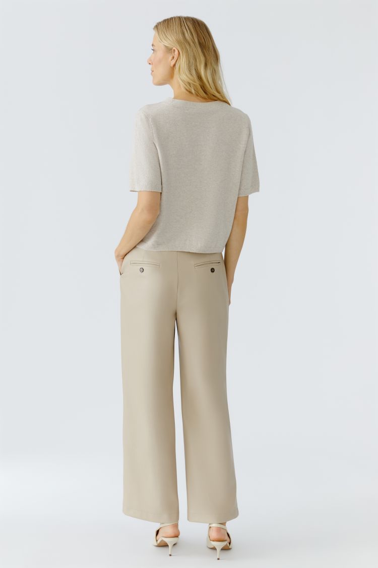 Short Sleeve Pleather Pullover - Beige