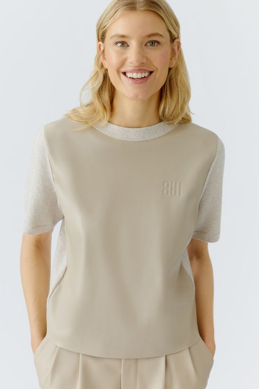 Short Sleeve Pleather Pullover - Beige