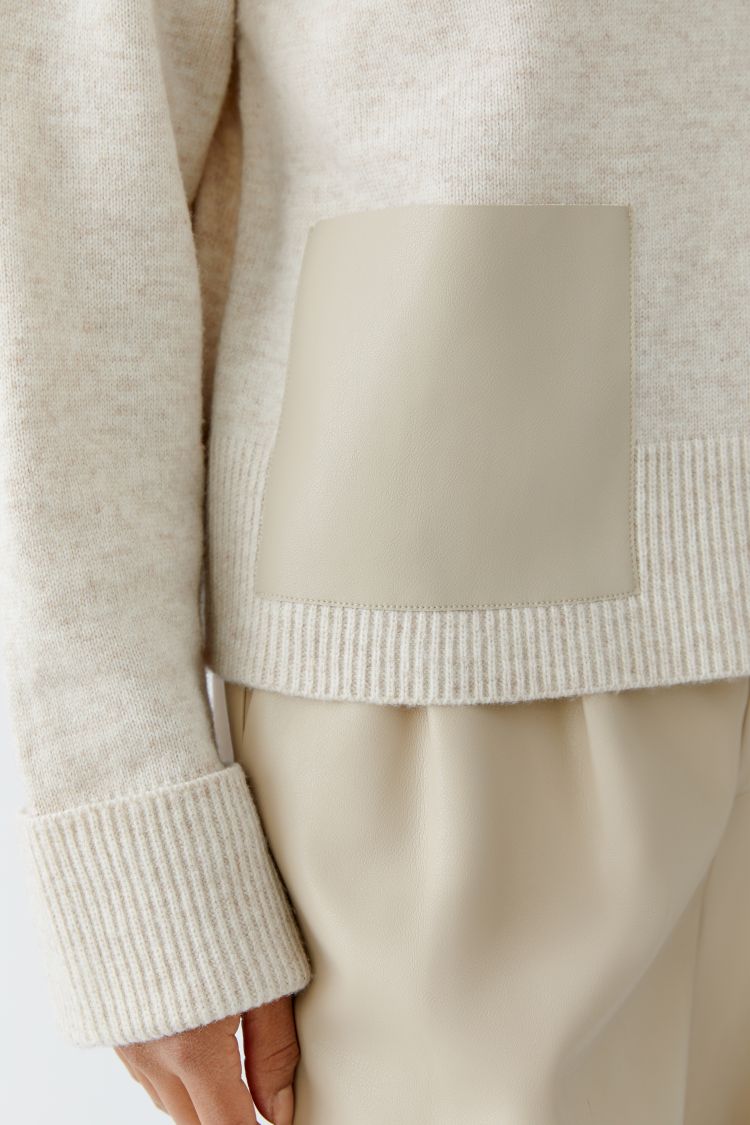 Long Sleeve Pleather Pocket Pullover