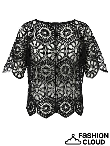 CROCHET ROUND NECK short sleeve TOP