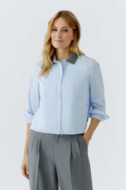 Blue Pin Stripe Blouse With Feature Collar
