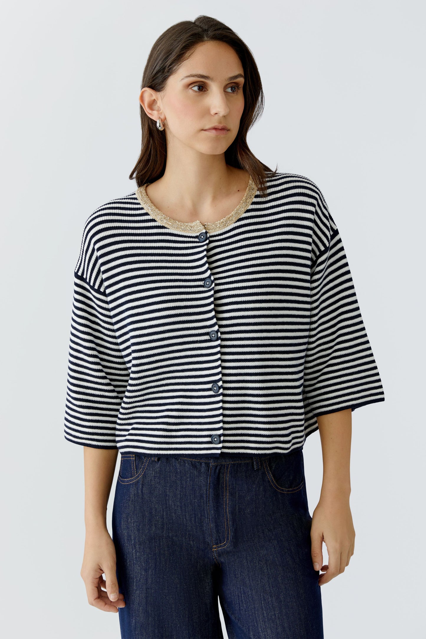 96616 Dark blue and white cardigan OUI
