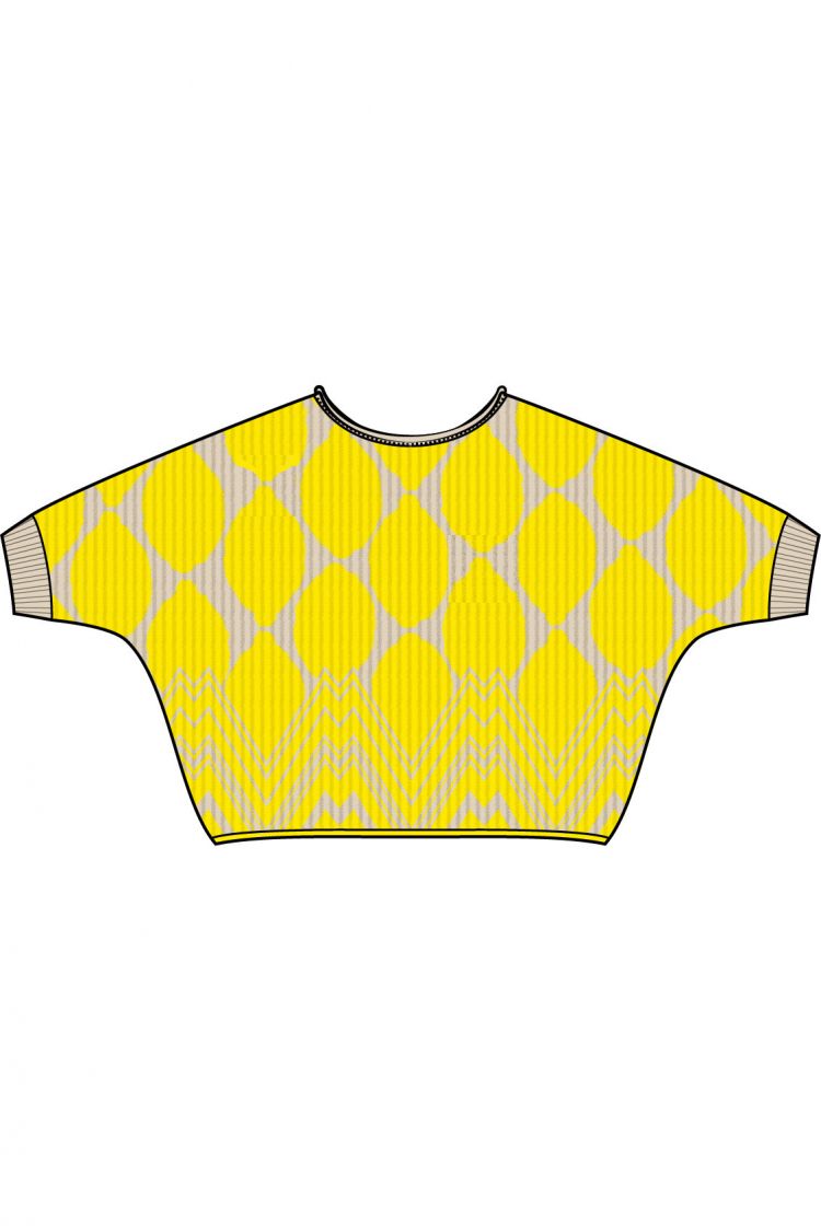 oui short slevve yellow and stone pullover