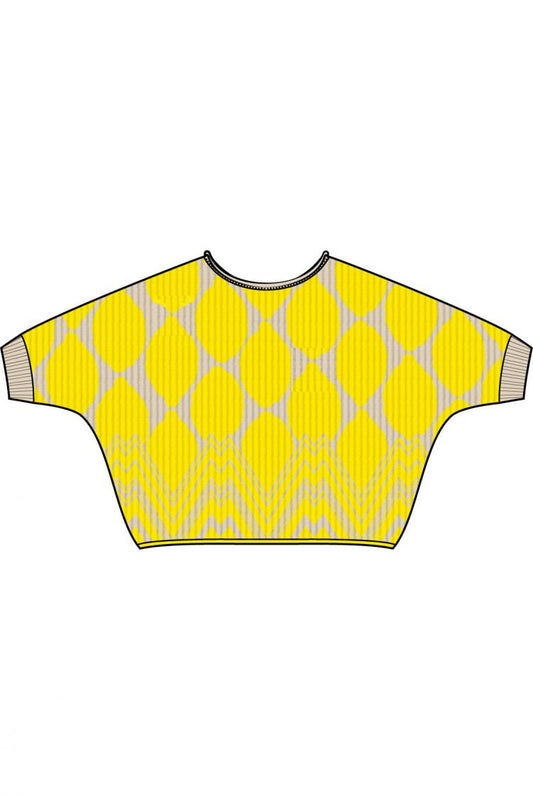 oui short slevve yellow and stone pullover