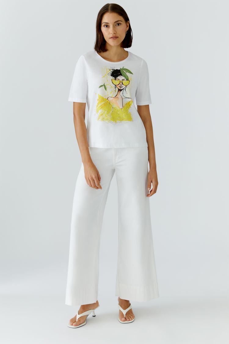 White tshirt with woman and lemons
