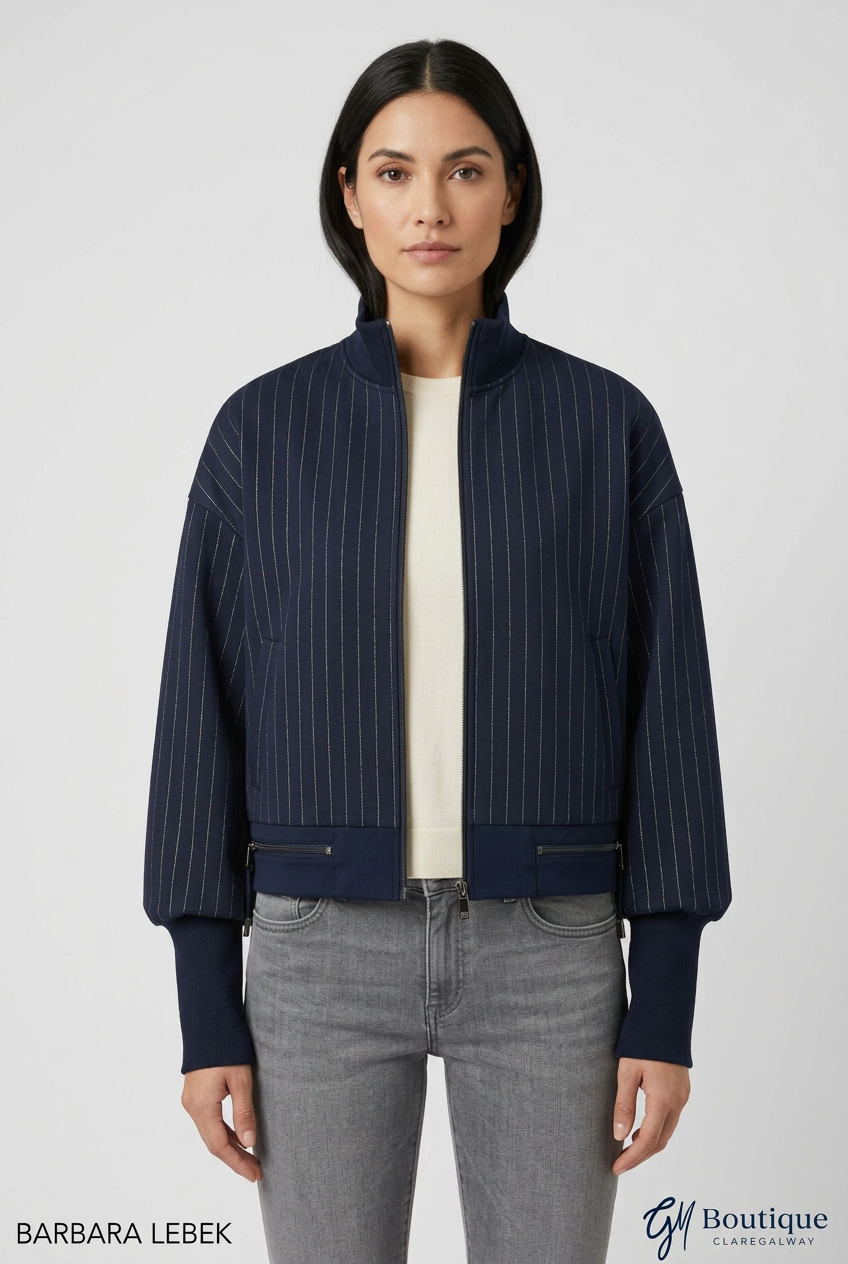 Barbara Lebek Navy Pinstripe Zip Jacket