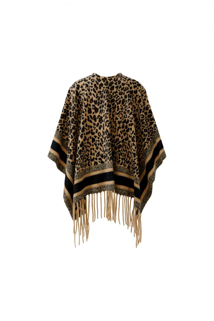 Oui Leopard Print Fringe Poncho