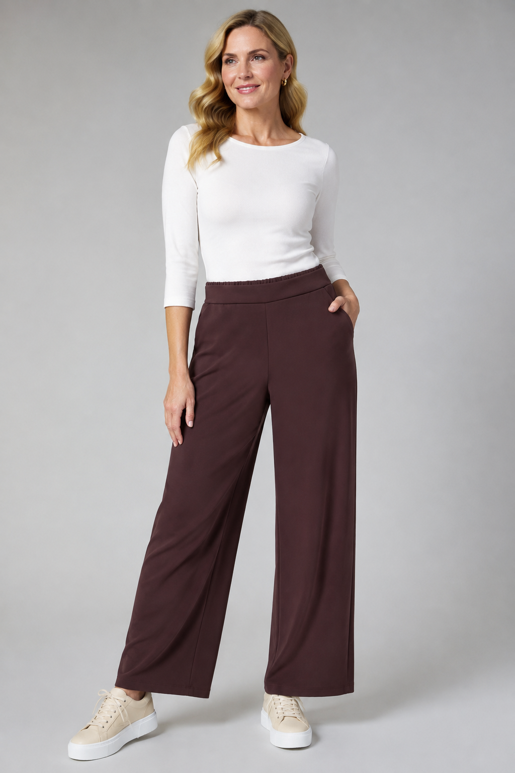 Wide Leg Pull-On Trousers