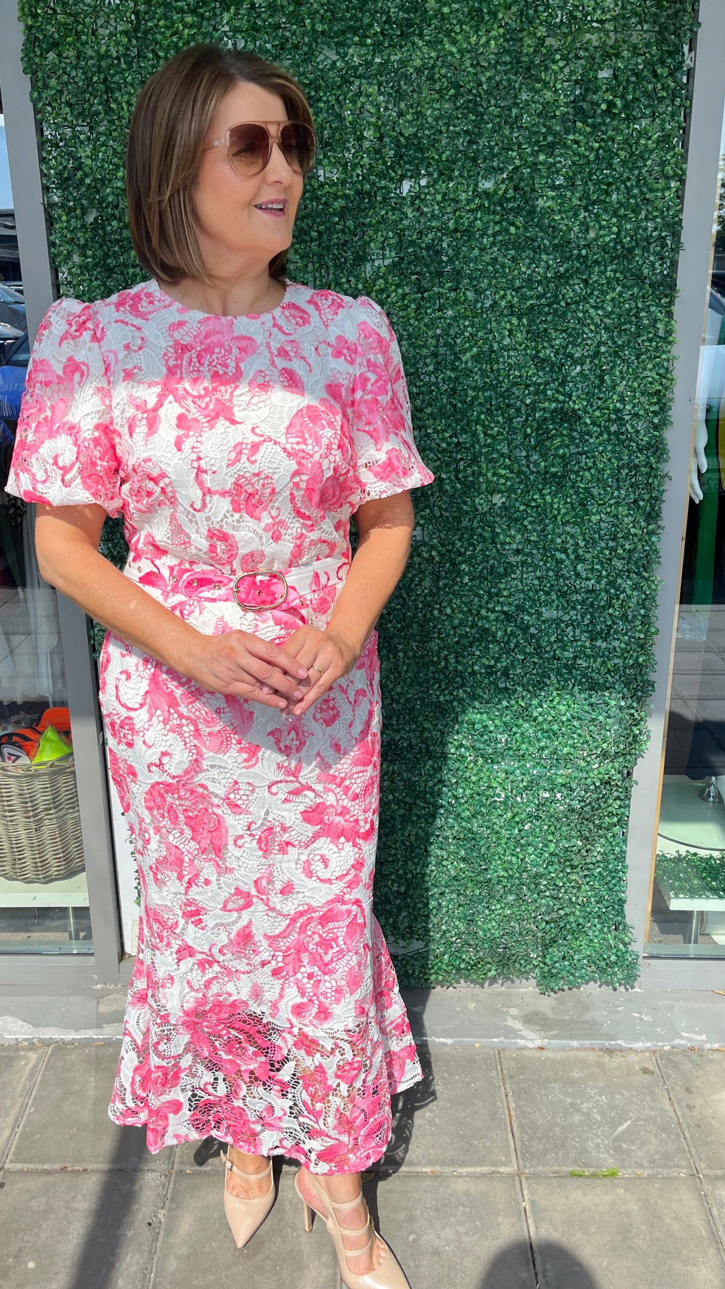 Azaka Pink & White Lace Dress