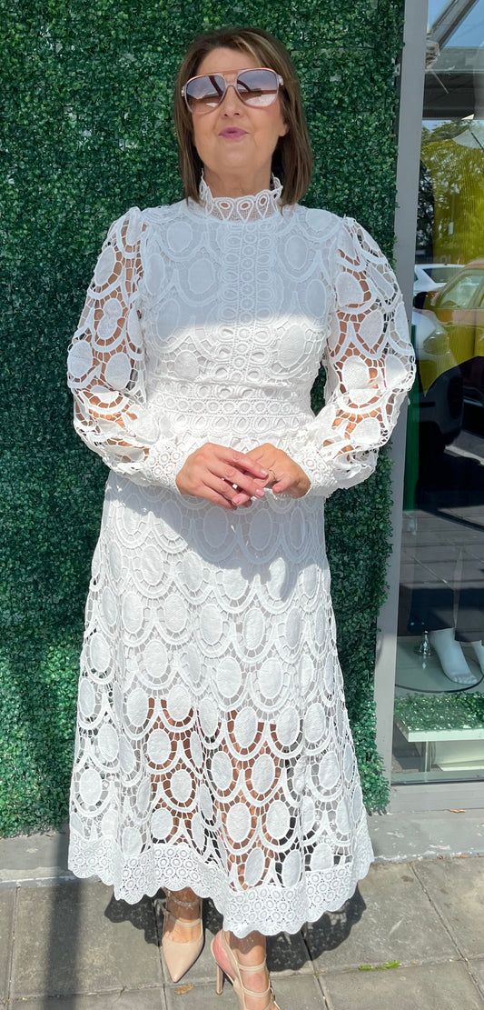 Azaka Lace Dress - Black, White & Magenta