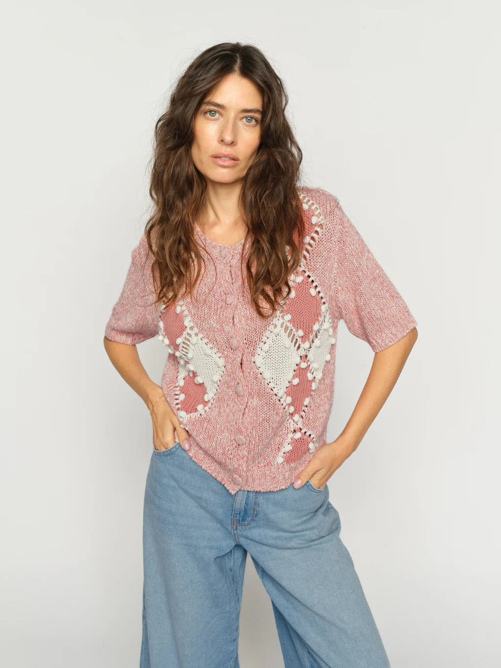 Mos Mosh Elio Peach Short Sleeve Knit Cardigan