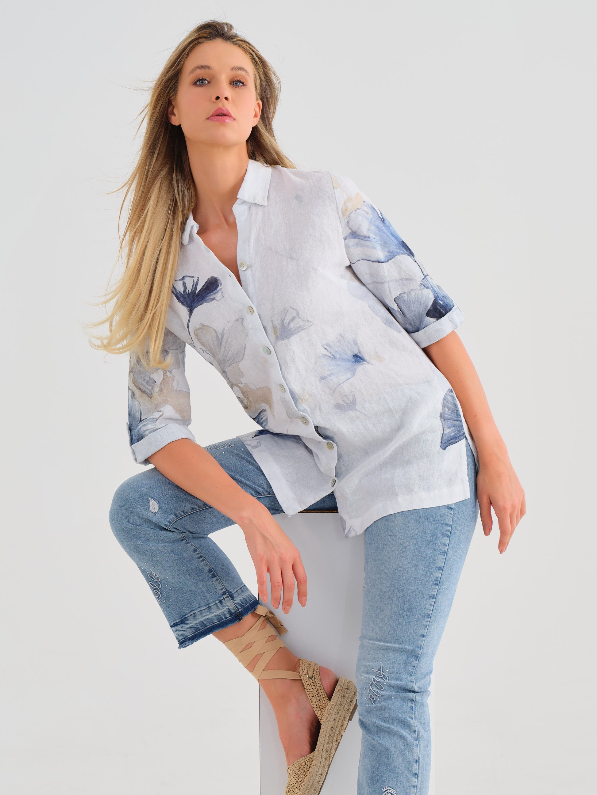 Indigo Melody Dolcezza floral shirt lifestyle