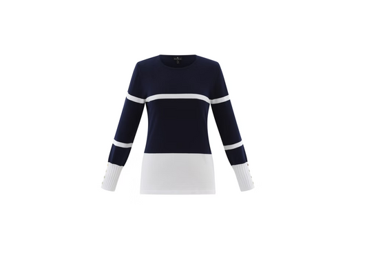 Marble 7810 Sweater navy with white stripe button on sleeves