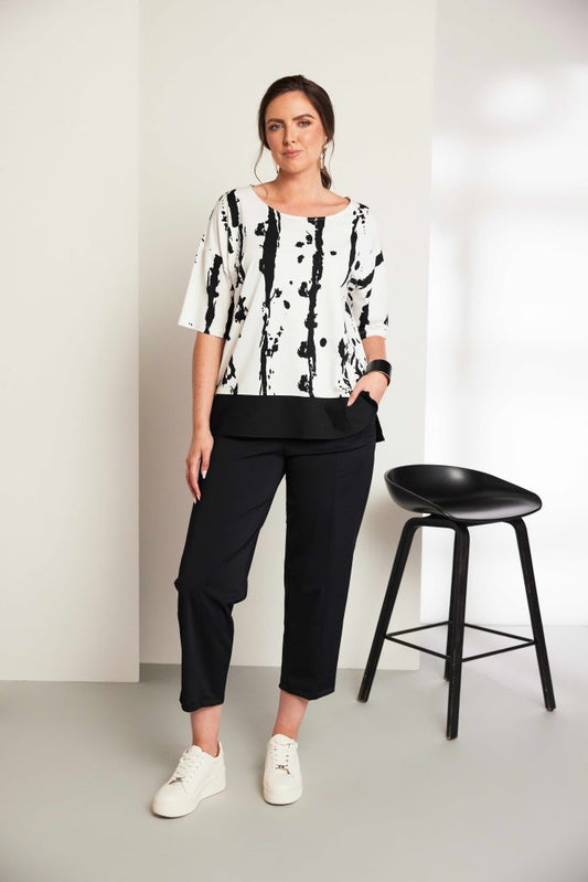 Ora Print Round Neck Top with Contrast Hemband