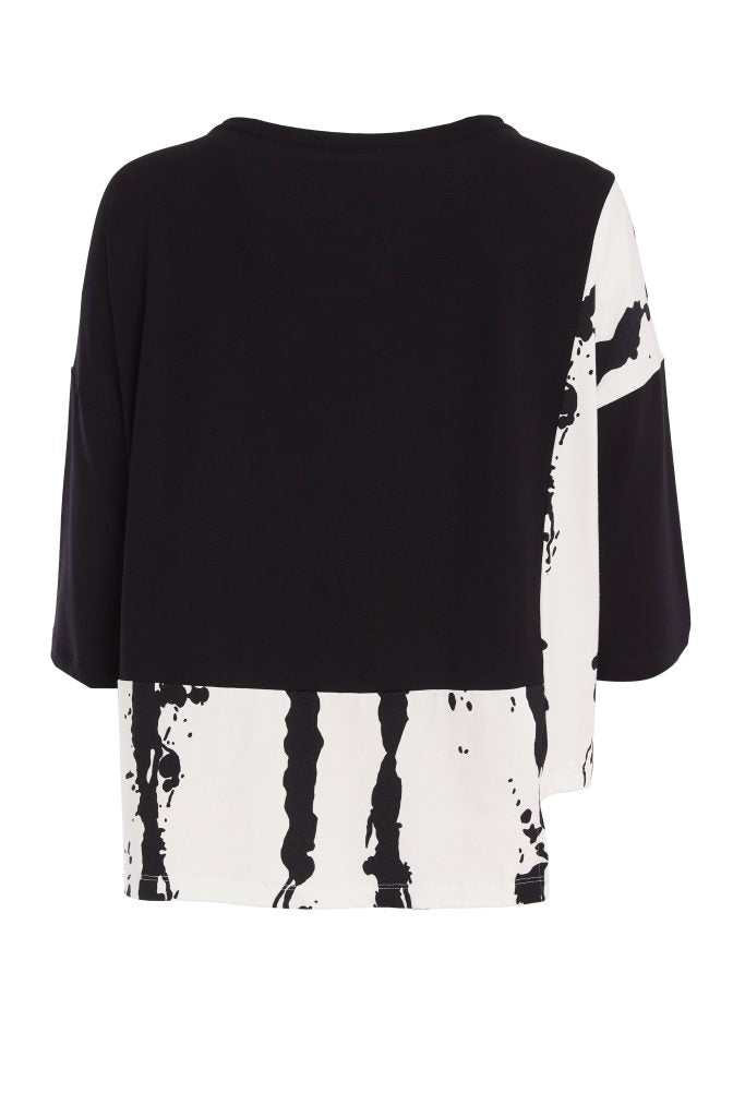 Ora Round Neck Top With Print Hem And Side Panel