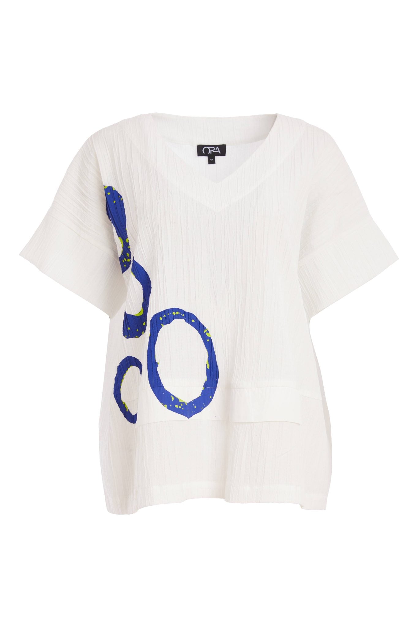 Ora Vee Kneck Placement Print Crinnkle Top
