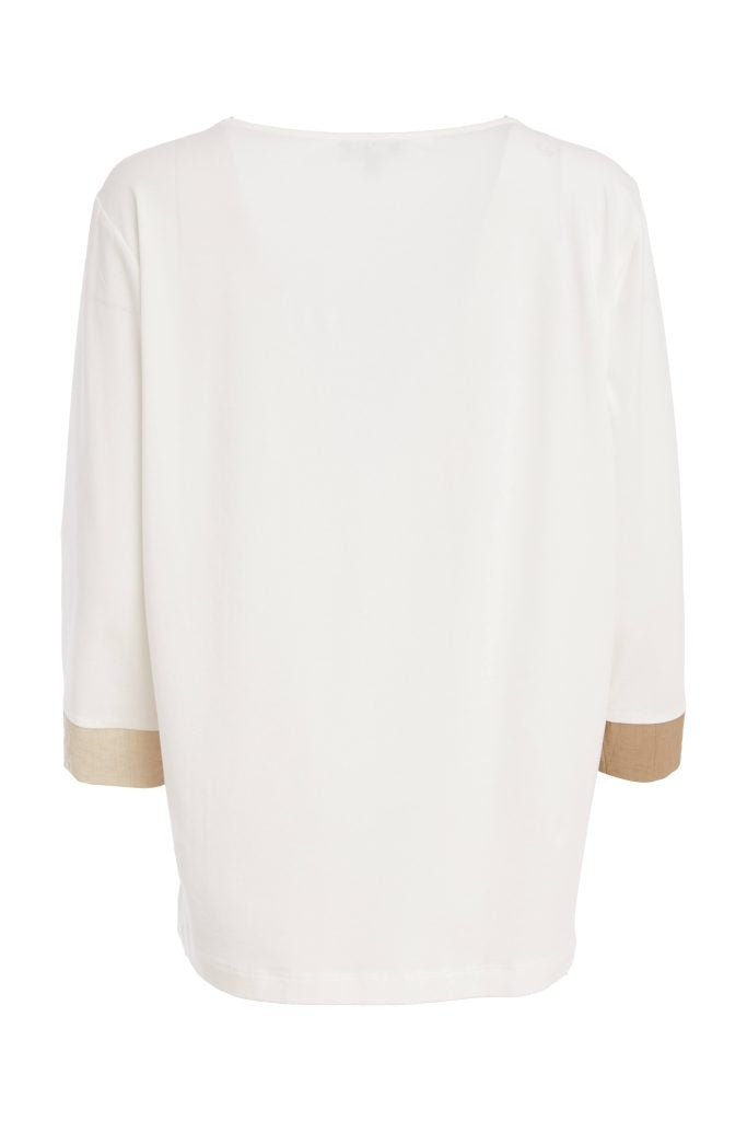 Ora Vee Neck Top With Cut Away Hem And Contrast Panels