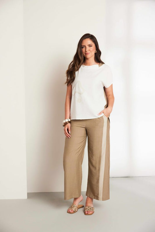 Ora Soft Crinkle Trouser With Contrast Panel And Waist