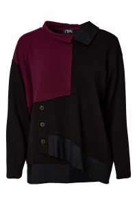 High-Neck Long-Sleeve Top in Black/Plum or Black/Beige