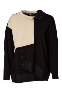 High-Neck Long-Sleeve Top in Black/Plum or Black/Beige