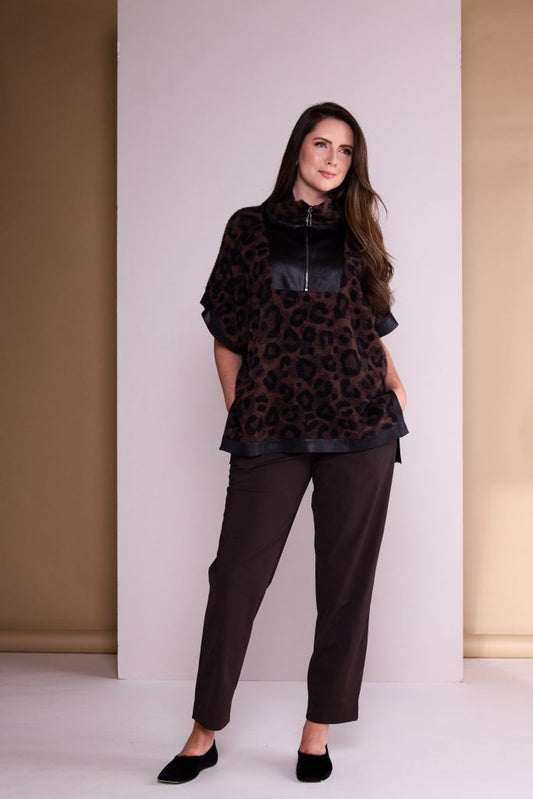 Leopard Print Faux Leather Detail Top
