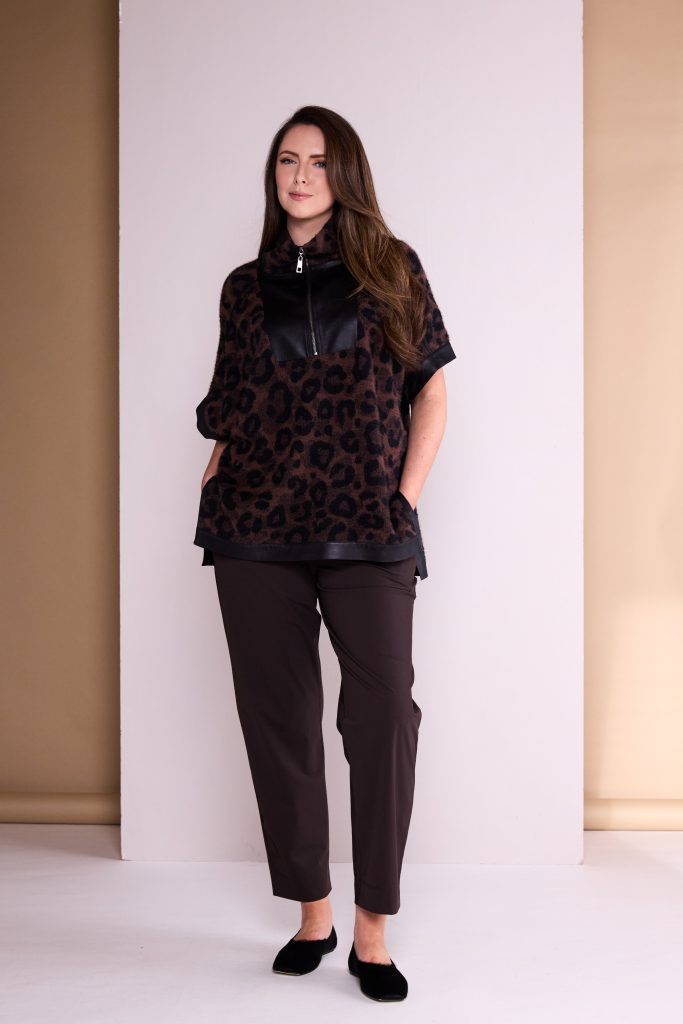 Leopard Print Faux Leather Detail Top