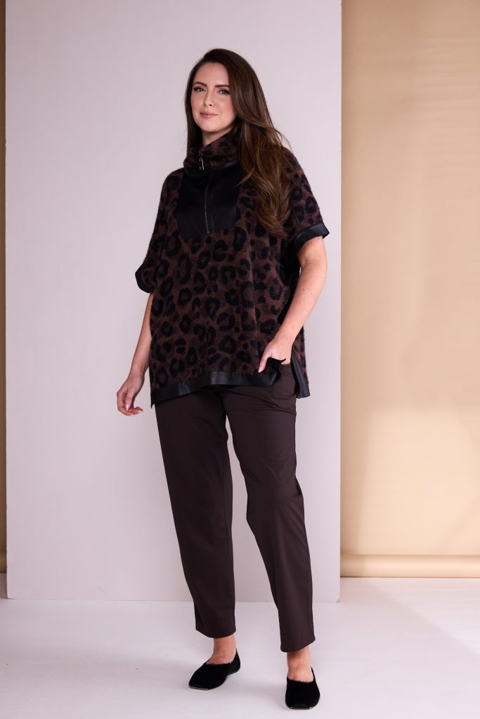 Leopard Print Faux Leather Detail Top