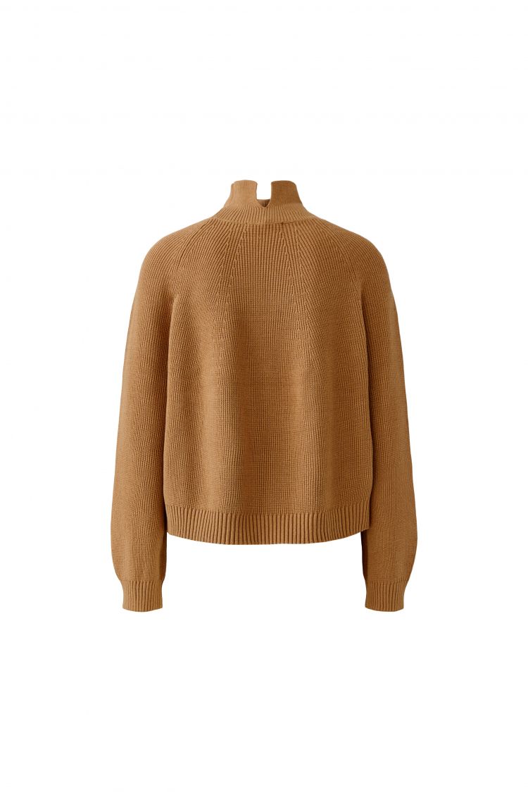 A camel brown ribbed knit mock neck sweater displayed on a mannequin torso against a plain white background. GM Boutique, Galway
