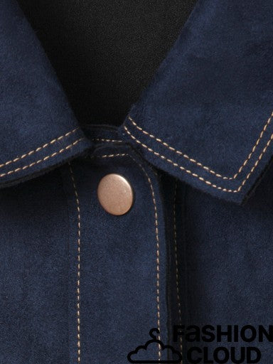 Navy Suede-Style Utility Jacket