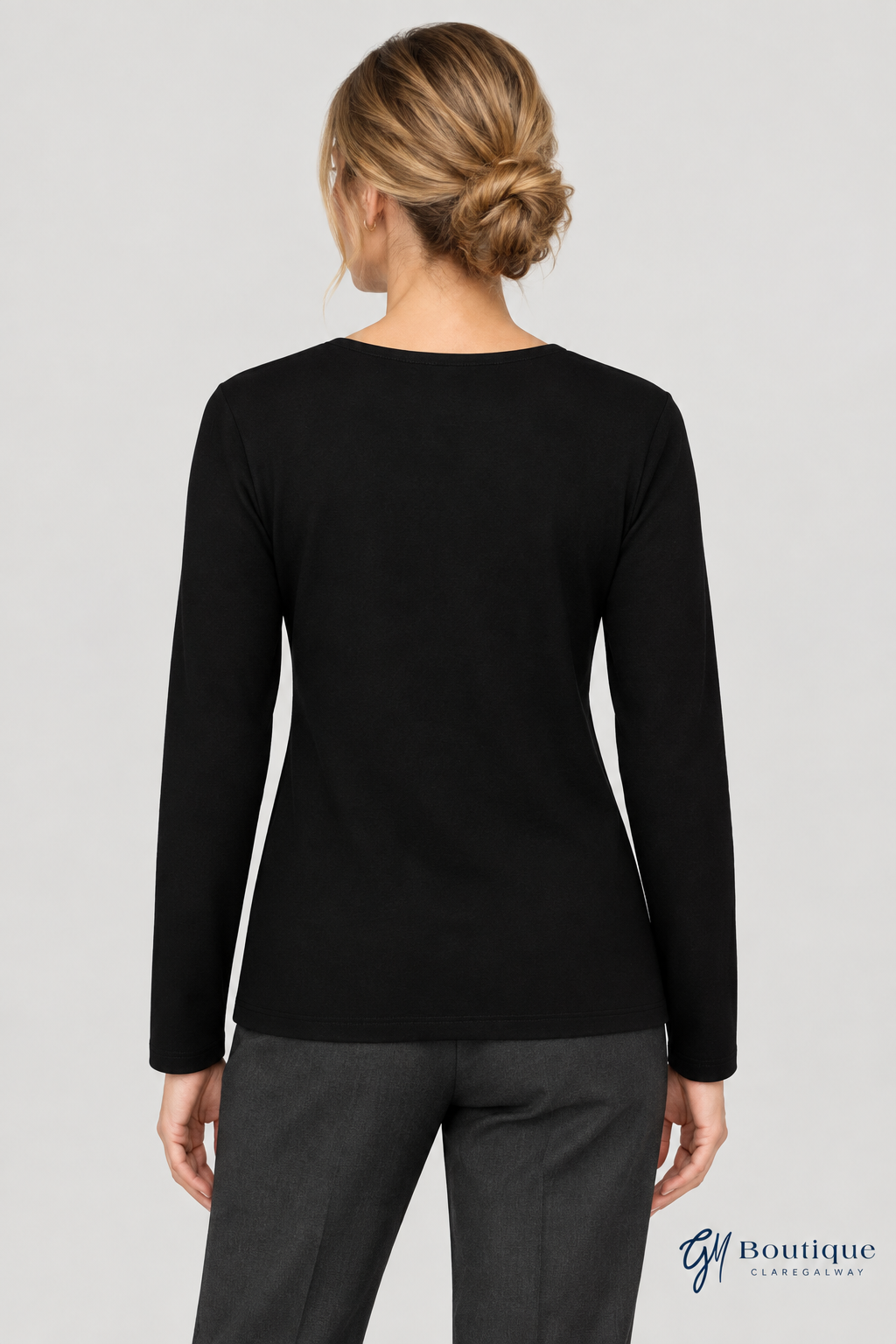 Barbara Lebek Black & Silver Botanical-Print Long-Sleeve Top