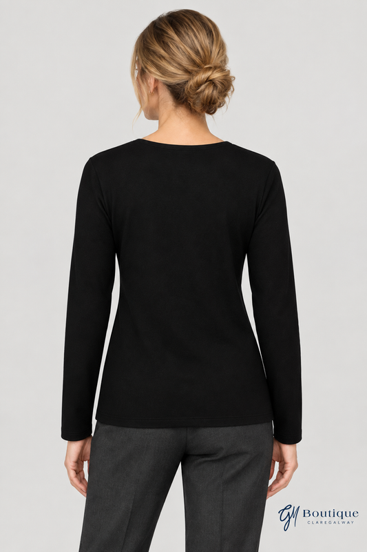 Barbara Lebek Black & Silver Botanical-Print Long-Sleeve Top