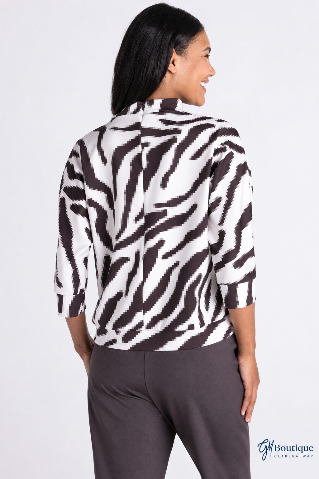 Tuzzi Zebra-Print Sweatshirt with Stand Neck