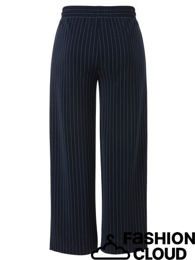 Navy Pinstripe Wide Leg Trousers