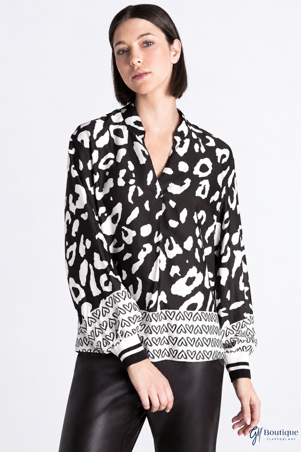 Barbara Lebek Animal-Print Blouse with Contrast Border